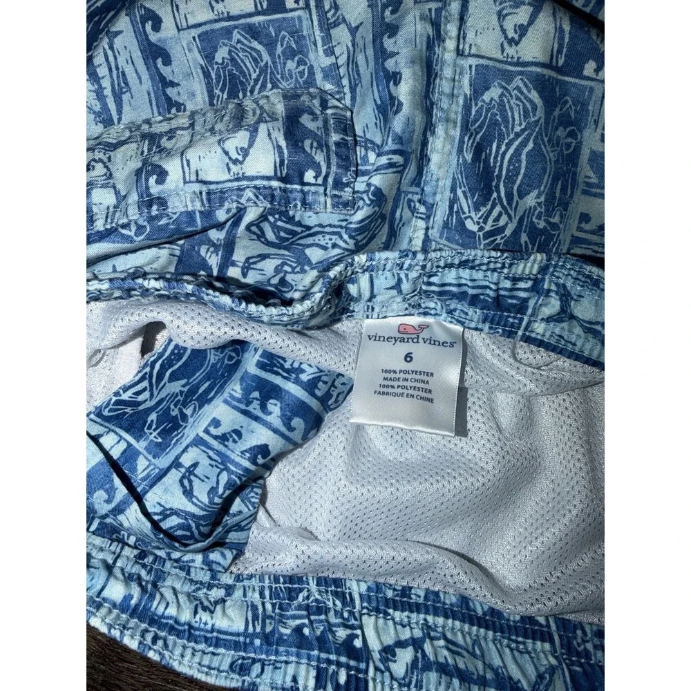 Vineyard Vines Kids Boys Sz 6 Nautical Print Swim Trunks Blue Mesh Lining